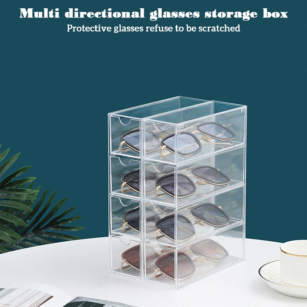 4-Слойная настолна кутия за очила, накладываемый прозрачен калъф за очила, компактен пылезащитная кутия за съхранение на слънчеви очила . ' - ' . 2