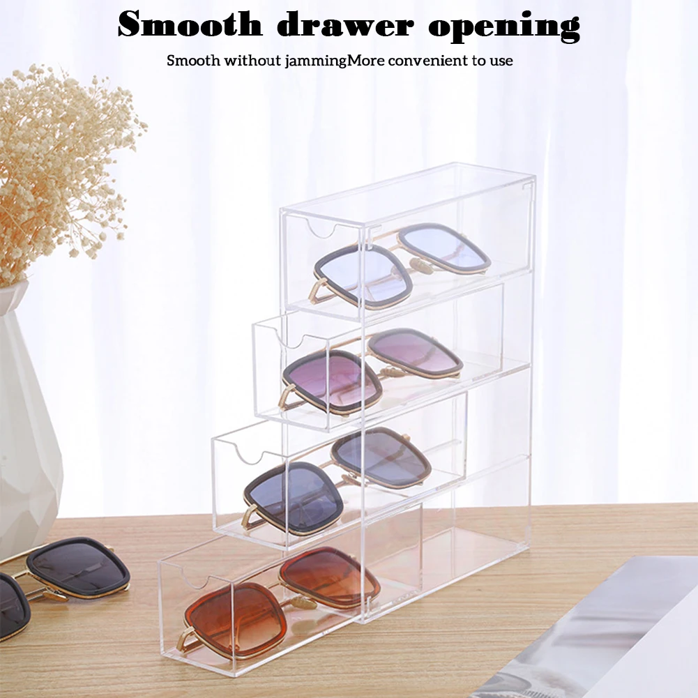 4-Слойная настолна кутия за очила, накладываемый прозрачен калъф за очила, компактен пылезащитная кутия за съхранение на слънчеви очила . ' - ' . 3