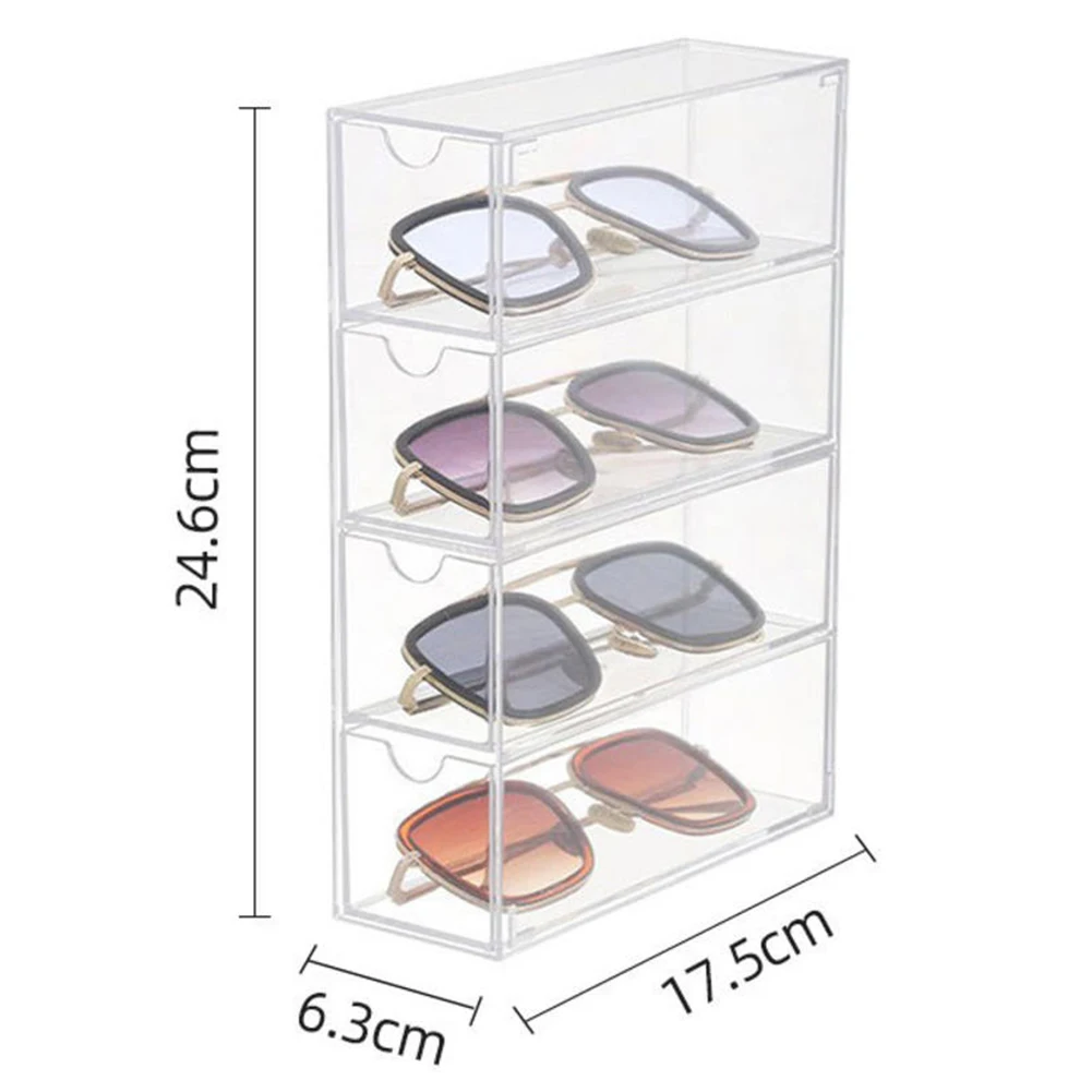 4-Слойная настолна кутия за очила, накладываемый прозрачен калъф за очила, компактен пылезащитная кутия за съхранение на слънчеви очила . ' - ' . 5
