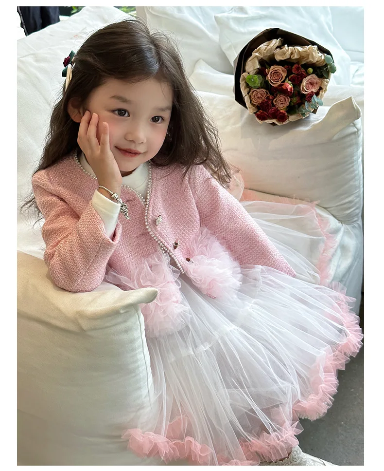 Комплект дрехи за пролет-есен за момичета 2023, Красиви костюми от 2 теми, дантелени якета + рокля-пакетче, Бебешки Дрехи за принцеса рожден Ден . ' - ' . 1