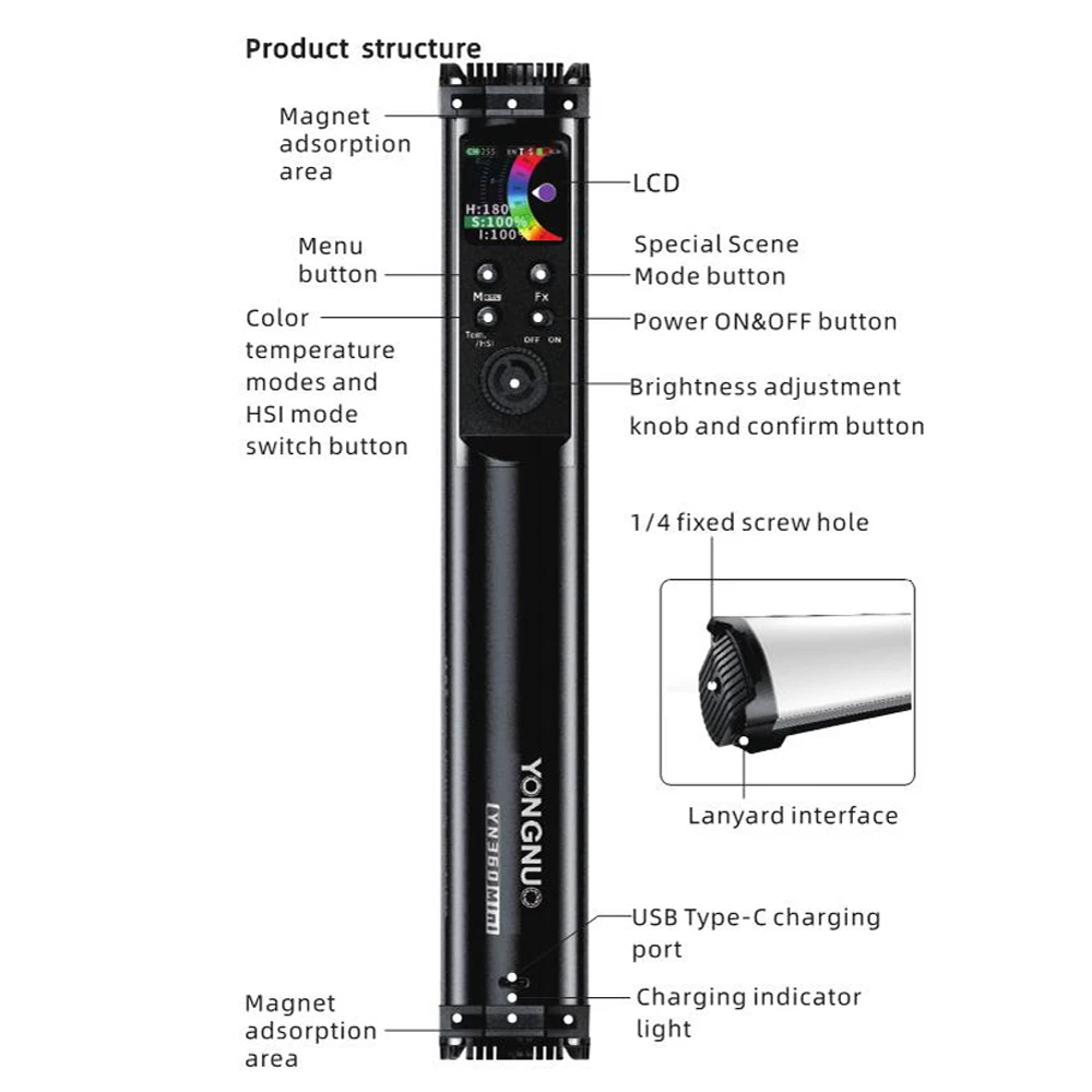 YONGNUO YN360 MINI LED Soft Tube Stick Ръчно Лампа 2700K-7500 K RGB Цветен два цвята Лампа За Видеозаснемане Управление на приложение . ' - ' . 2