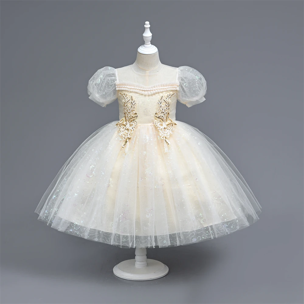 Сватбени рокли Yoliyolei 2023, Рокли с цветя модел за момичета, Летни Рокли с пищни ръкави и Перли на рожден Ден С апликации . ' - ' . 3