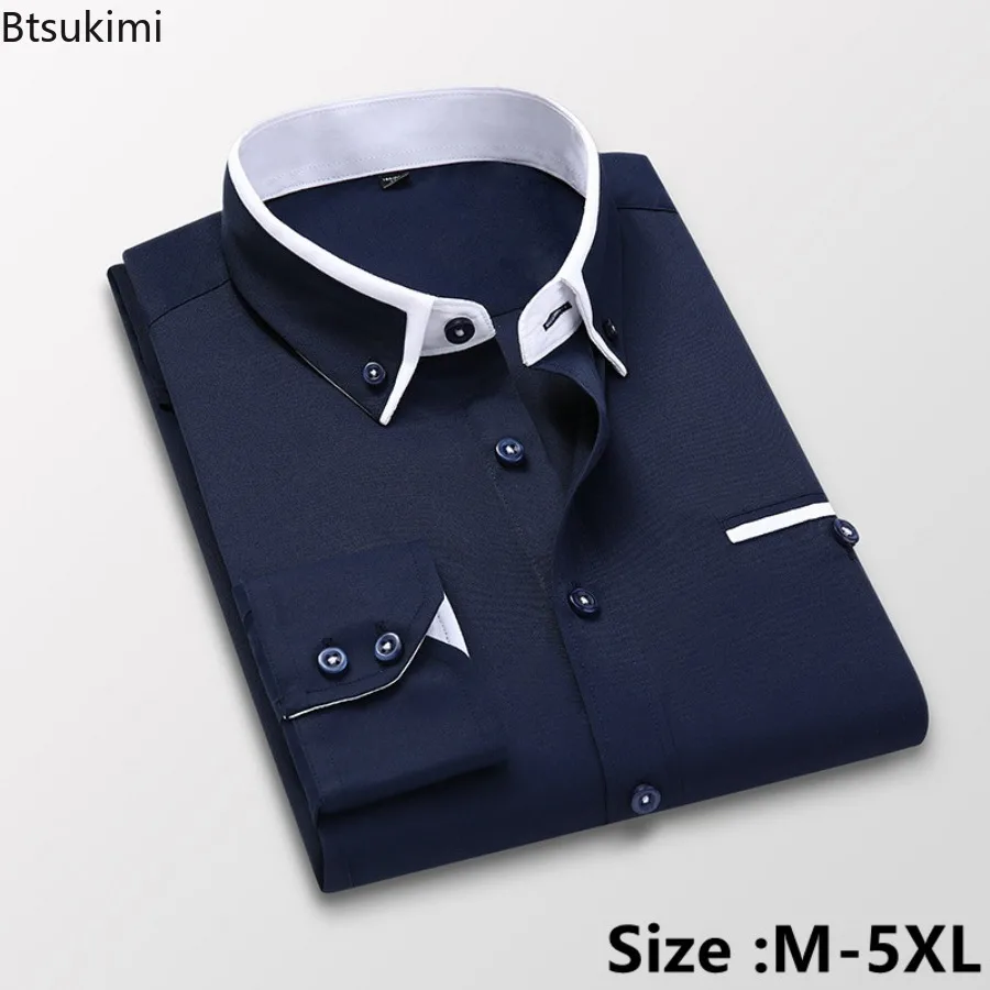 2023 Мъжки официалната делова риза Голям Размер, однотонная риза с дълъг ръкав и копчета, Ежедневни ризи с отложным яка, Мъжки дрехи . ' - ' . 0