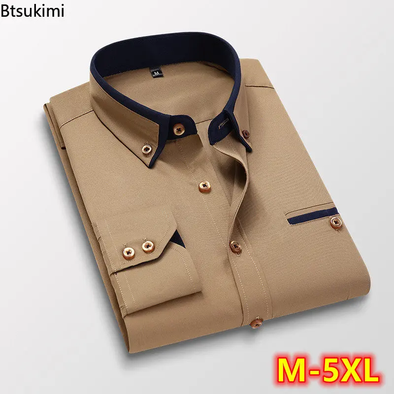 2023 Мъжки официалната делова риза Голям Размер, однотонная риза с дълъг ръкав и копчета, Ежедневни ризи с отложным яка, Мъжки дрехи . ' - ' . 1