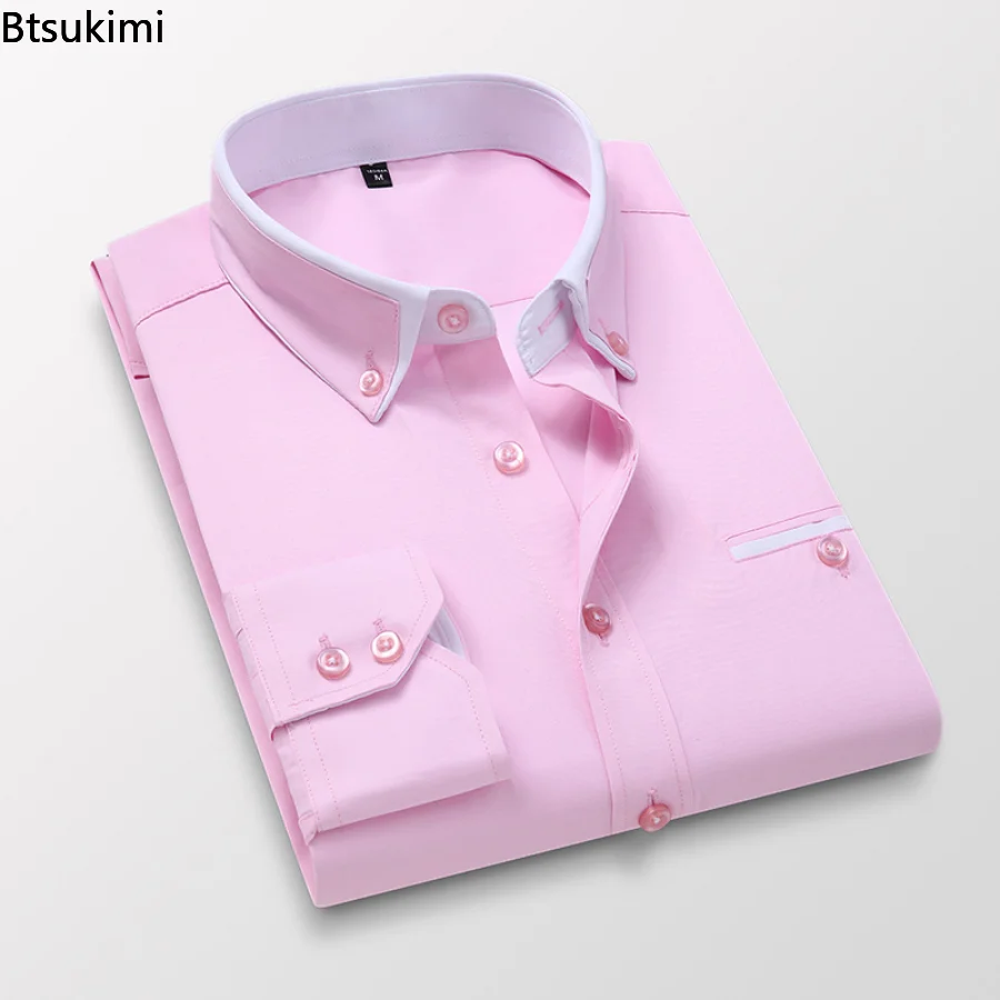 2023 Мъжки официалната делова риза Голям Размер, однотонная риза с дълъг ръкав и копчета, Ежедневни ризи с отложным яка, Мъжки дрехи . ' - ' . 2