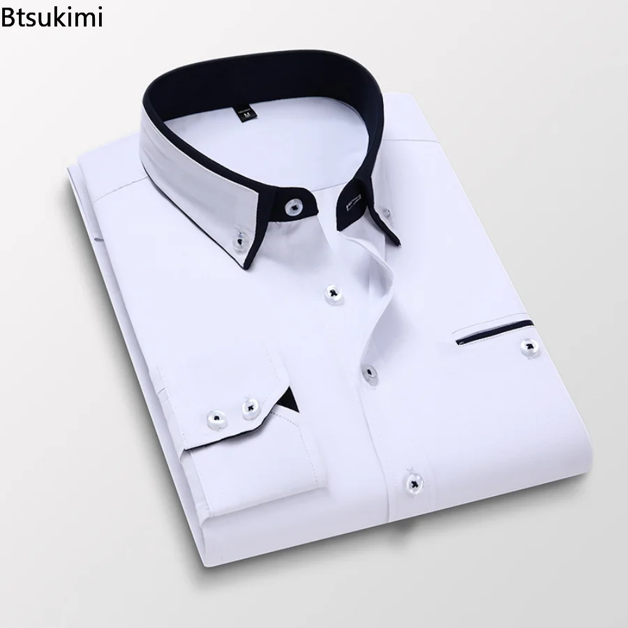 2023 Мъжки официалната делова риза Голям Размер, однотонная риза с дълъг ръкав и копчета, Ежедневни ризи с отложным яка, Мъжки дрехи . ' - ' . 3