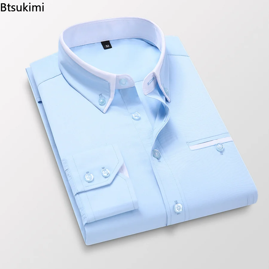 2023 Мъжки официалната делова риза Голям Размер, однотонная риза с дълъг ръкав и копчета, Ежедневни ризи с отложным яка, Мъжки дрехи . ' - ' . 4