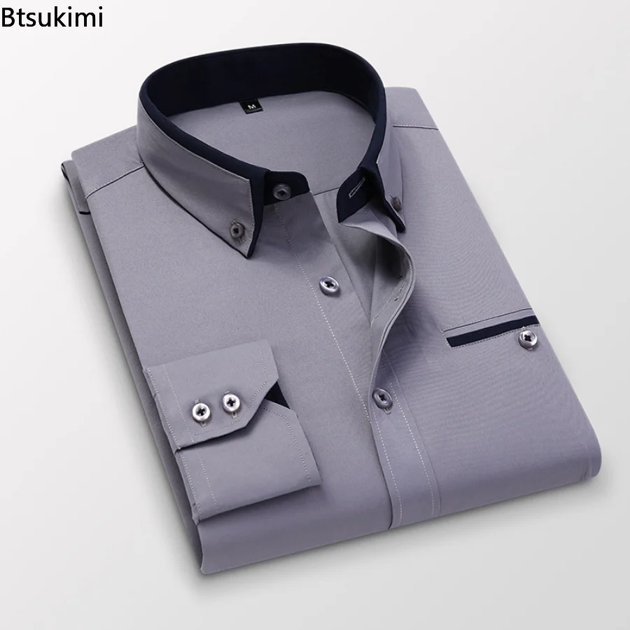 2023 Мъжки официалната делова риза Голям Размер, однотонная риза с дълъг ръкав и копчета, Ежедневни ризи с отложным яка, Мъжки дрехи . ' - ' . 5