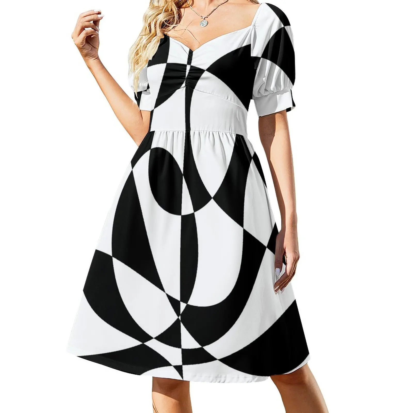 Черно-бяло абстрактно рокля на 1960-те години, дамски летни рокли 2023, секси лятна рокля 2023, луксозни вечерни рокли 2023 . ' - ' . 0