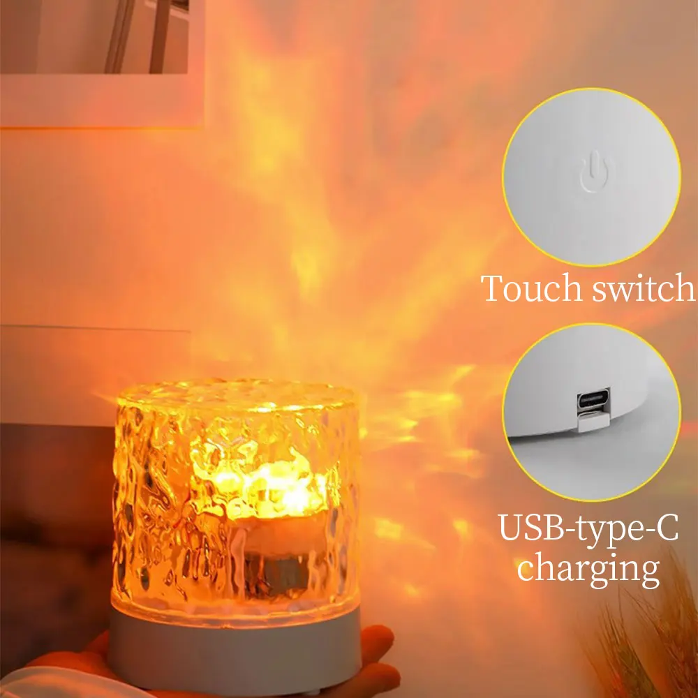 RGB Light Light настолна USB лампа за спалнята с въртящ водно модел, сянка, лампа Aurora Flame, нощна лампа, подарък Touch . ' - ' . 3