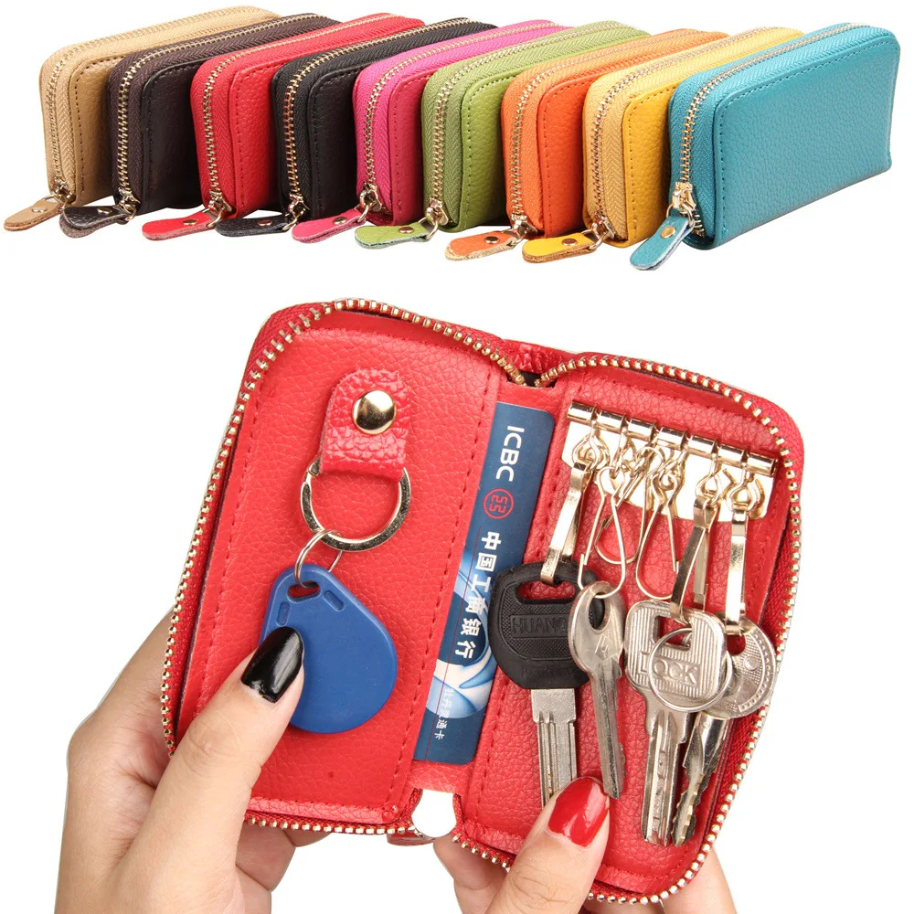 Чантата за ключовете от телешка кожа, чанта за ключове с блокировка, женствена чанта за монети, с цип, многофункционална чанта за ключове от вратата . ' - ' . 0