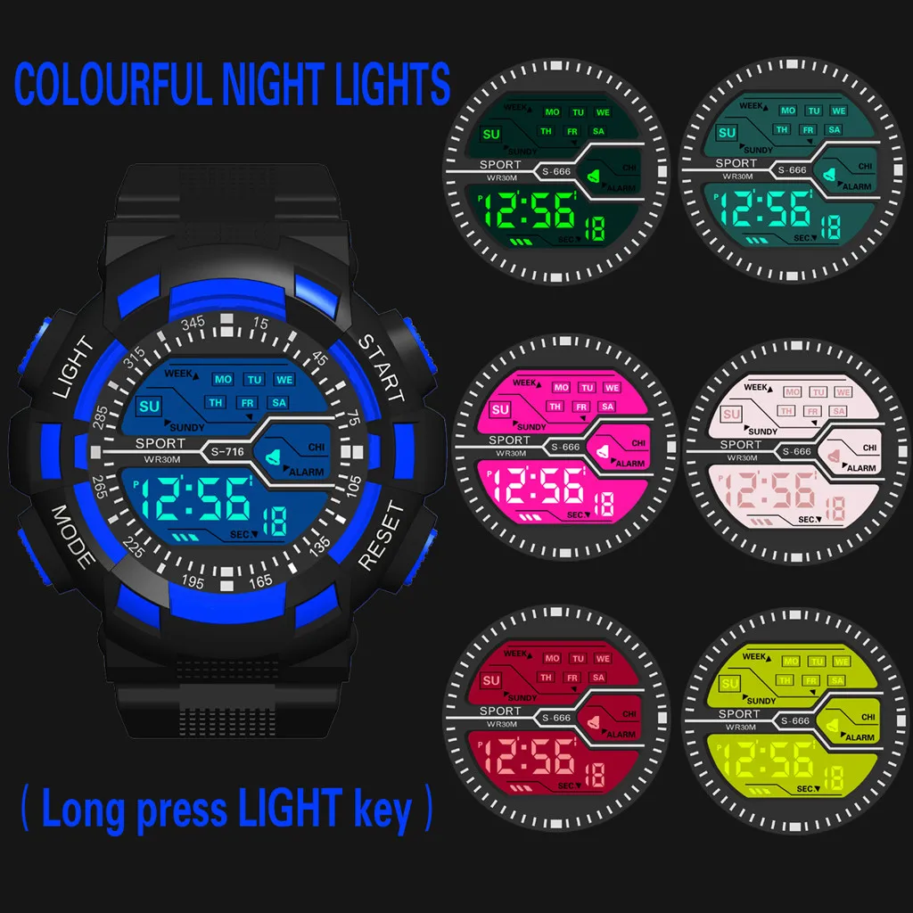 Луксозни Мъжки дигитален часовник с led аларма датата на Многофункционални Спортни Модни семицветные цветни светещи електронни часовници Relogio . ' - ' . 4