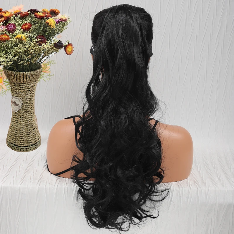 Синтетичен Нокът за удължаване на косата във формата на конска опашка, Дълга Къдрава коса За удължаване във формата на конска опашка За жени, Перука за коса във формата на Конска Опашка, черен . ' - ' . 1