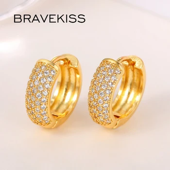 Bravekiss, Нови Модни Обици-халки с Геометричен Модел AAA + Кубичен Цирконий, Полукръгли Обеци, пръстен, Медно-Златист Цвят UE0951