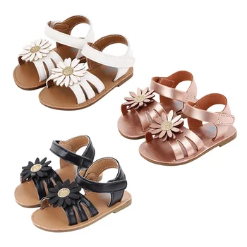 Citgeett/Летни сандали за малки момичета; плажни обувки от изкуствена кожа; обувки на Принцесата на равна подметка с цветен модел