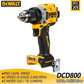 DEWALT DCD800NT 20V MAX * XR® Бесщеточный Батерия 1/2 инча. Бормашина/винт пистолет с led подсветка в режим на 2000 об/мин и капацитет до 70 лумена (само инструмент)