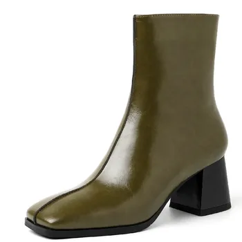 Dilalula/ Класически дамски Ботильоны С квадратни пръсти на дебелите ток, Есенно-зимни Дамски обувки от естествена кожа, Модерен Офис дамски обувки