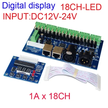 DMX-18CH-LED Цифров дисплей led Декодер DMX512 XRL 3P RJ-45, Регулатор на Яркостта, който има за полосовых Тела RGB