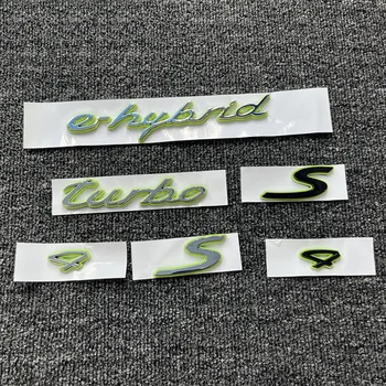 Emblema puerta de trasera Turbo S e-hybrid, insignia de logotipo, calcomanía de guardabarros Ehybird, verde, plata, негър