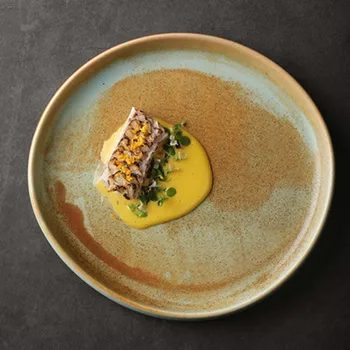 FANCITY Ретро западна прибори за хранене, изискана креативна чиния пържола от френски ресторант, висококачествена керамична плоча, необичайно плоска чиния