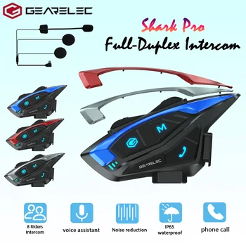GEARELEC Shark Pro Bluetooth 5.1, Мотоциклет шлем, Домофонна система, Група от 8 състезатели, Радиус на действие 2000 m, Система за безжична връзка и FM радио