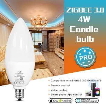 GLEDOPTO Zigbee 3,0 Умна RGB Led Крушка E14 E12 4 Pro W За Спалня и Хола Съвместима с приложението на Hristo Voice RF Дистанционно управление