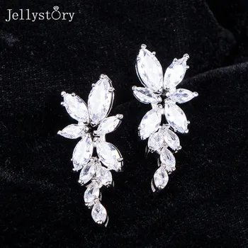 JellyStory Луксозни Обеци от сребро 925 проба бял цвят с камък Цирконий във формата на цвете 5A, За жени, Подарък за Свети Валентин