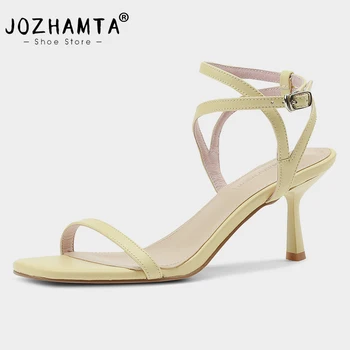 JOZHAMTA/Дамски Сандали в Римски стил Размера на 33-40 От естествена кожа на висок ток За Жени; Летни обувки 2023 г.; Сандал с каишка на щиколотке на тънките токчета