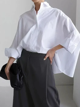 Jyate Есенна Бяла Дамска Риза с дълъг ръкав, Свободна Модни Дамски Блуза Голям Размер 2023, Елегантни Ризи И Блузи с ръкави под формата на Доломана