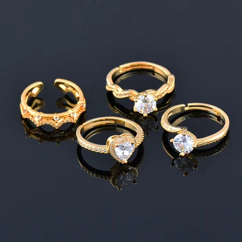 KIOOZOL Короната на Сърце, пръстени с Кръгла кубическим Цирконием За жени, пръстен златен цвят, Регулируеми Сватбени аксесоари, Вечерни украса