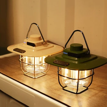 Led окачен лампа за палатка Ретро Преносим окачен лампа за палатка с плавно затъмняване, IPX4 водоустойчив, акумулаторна батерия за походи, лагери за дома
