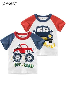 LJMOFA Летни дрехи за момичета, Памучен тениска за деца с къс ръкав за момче, Ежедневни Свободна детски връхни облекла D419