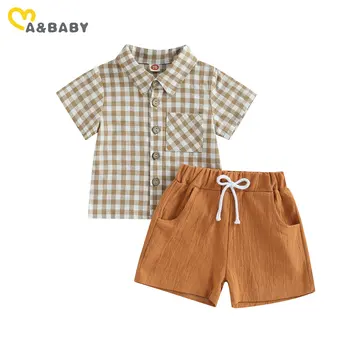 ma & бебе От 0 до 3 години, Комплекти дрехи за новородени момчета и момичета, Летни тоалети, Клетчатая риза с копчета, Блузи, къси Панталони, Дрехи за бебета