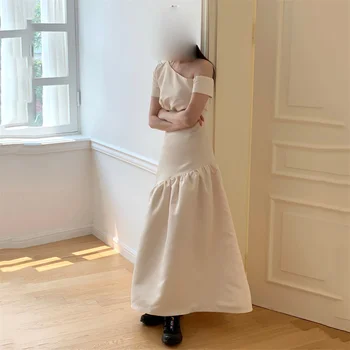 MINGLAN Модно Вечерна рокля Трапецовидна форма, С складкой на едното рамо с Дължина до щиколоток, Елегантна рокля за бала, Новост 2023 година