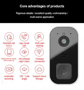 Mini 03 Визуален звънец Безжичен звънец WiFi Външна HD камера за Сигурност за Нощно виждане за видео домофон домашен монитор по телефона