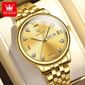 OLEVS Прости луксозни кварцов ръчен часовник с бриллиантовым циферблат, Дата на Седмица за мъже и жени, Водоустойчив светещи сдвоени часове