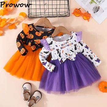Prowow, Детски рокли за Хелоуин от 0 до 4 години, Оранжевото Празнична рокля на Принцеса с Тиква и Котка за момичета, Детски костюм за Хелоуин за деца