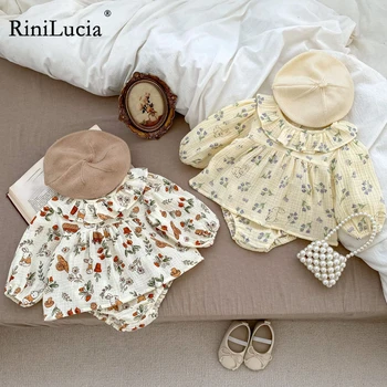 RiniLucia/ Комплект дрехи за новородени момичета, Ризи с дълъг ръкав и цветна принтом, къси Панталони, Костюм от 2 теми, 2023, Новият есенен костюм за момичета