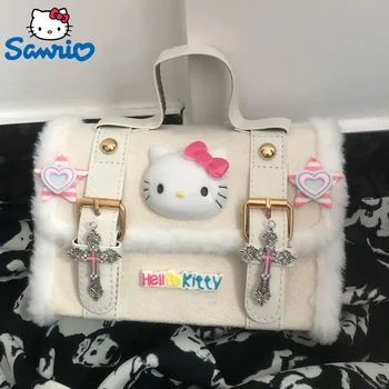 Sanrio Hello Kitty Crosses Star Пухкав Плюшен чанта през рамо Y2k Дамска Чанта с Магнитна тока JK, чанта на рамото в стил Лолита