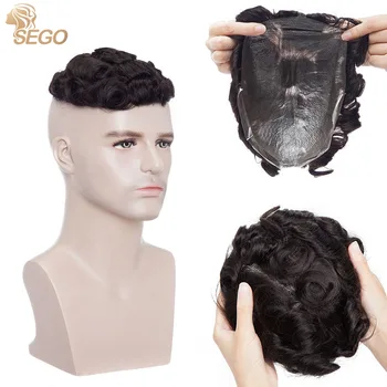SEGO Мъжка Перука От човешки косъм, Перука 0,02 мм, Супертонкий Мъжки Капилярна протеза от естествена кожа, Разменени системния блок