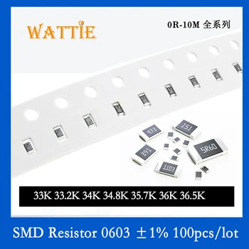 SMD резистор 0603 1% 33K 33,2 K 34K 34,8 K 35,7 K 36K 36,5 K 100 бр./лот микросхемные резистори 1/10 W 1,6 mm * 0,8 мм