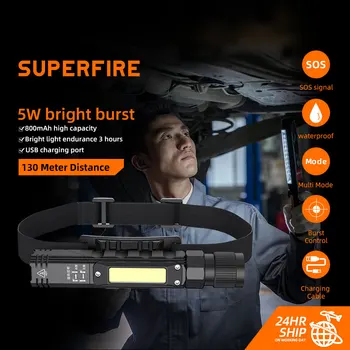 SUPERFIRE G19, led фенерче с висока мощност + КОЧАН с магнит, ултра мощна акумулаторна въртяща скоба, лампа за къмпинг, работа светлина
