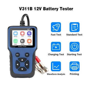 V311B Тестер с акумулаторна Батерия 12V Анализатор от 100 до 2000CCA Тест за Състоянието на батерията/Неизправности 12V Цифров Цветен Екран Автоматична Диагностика