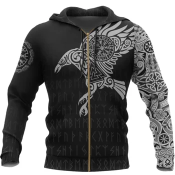 Viking The Raven of Tattoo Мъжки блузи с 3D Принтом в Ретро стил Harajuku, Модни hoody с качулка Есен Hoody, Ежедневни градинска hoody