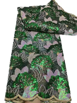 YQOINFKS Пайети Двойна Окото Плат Лейси плат в Нигерия стил, Разпродажба, Тюл, Последните 5 ярда, Женствена рокля за парти, Есен, KY-7081