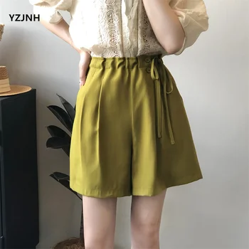 YZJNH 2023, летни нови ежедневни панталони с висока талия, дамски памучни шорти дантела с къс ръкав