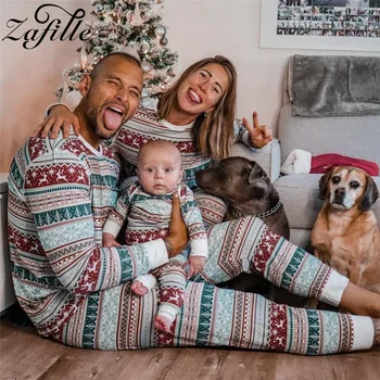 ZAFILLE, Коледна домашна дрехи за семейството, дрехи за сън ивица, е един и същ дрехи за майка и дъщеря, Зимни коледни комплекти за семейството