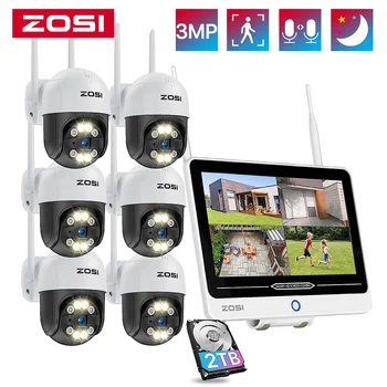 ZOSI 3-Мегапикселова Безжична система за PTZ камери 12,5-инчов LCD монитор 2K HD WiFi IP охранителна камера 8-Канален комплект за видеонаблюдение Комплект за видеонаблюдение