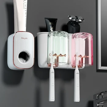 Автоматично опаковка на паста за зъби, монтиран на стената, без удар, Държач за четка за зъби, полк, сокоизстисквачка за паста за зъби, аксесоари за баня