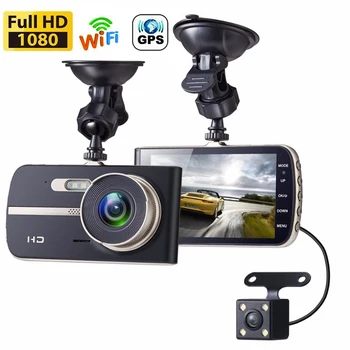 Автомобилен видеорекордер, dvr WiFi, GPS, Автомобилна камера, видео Рекордер за шофиране 1080P HD, Изглед отзад, Нощно виждане, Паркинг монитор, Черна кутия